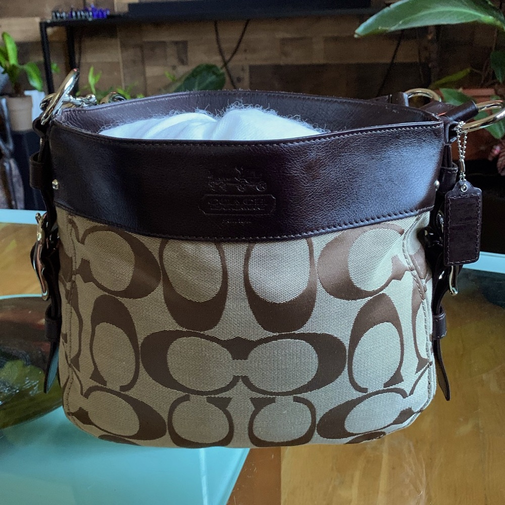 Brown Coach Monogram Shoulder Bag